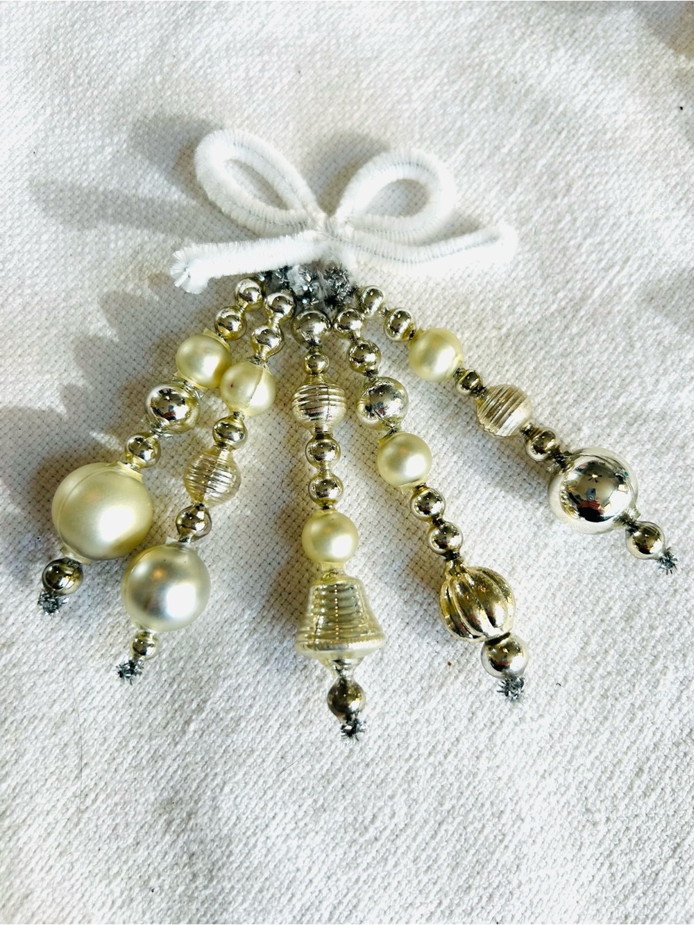 Mini Vintage Repurposed holiday Christmas ornaments, mercury Glass bead icicle